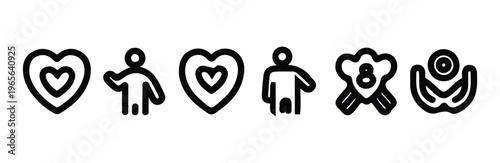 icon set heart love care giving support kindness people donation helping hands
