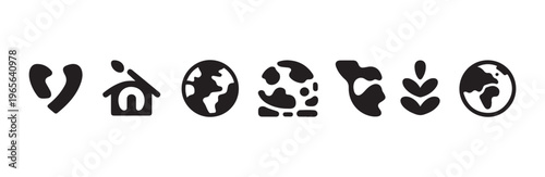 Set of seven clean and simple environmental and care related outline icons collection