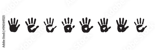 Ink handprint silhouettes set with diverse palm and finger shapes for minimalist background