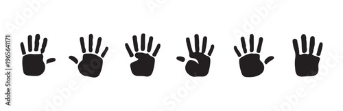 Black handprint icons on white background set. isolated handprints, human hand prints. vector illustration