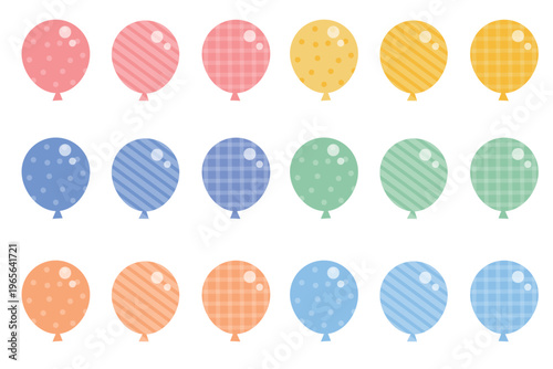 カラフルでガーリーな風船バルーンセットのベクター素材