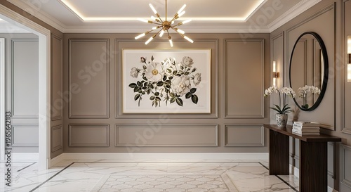Elegant interior design floral art modern decor and architectural details