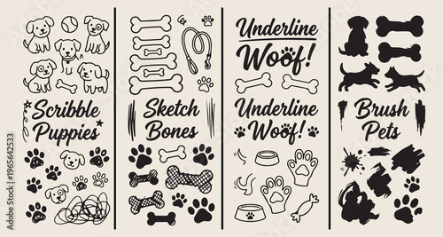 dog lover pet care, veterinary clinic bones sketch, puppy training woof doodle, animal shelter adoption graphic, canine health wellness art, pet shop supplies icons, cute doggy lifestyle vector
