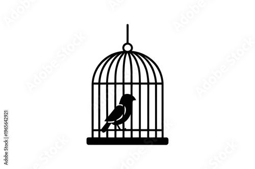 A minimalist vector illustration of a bird in a cage