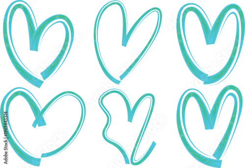 creative emerald blue colorful abstract hand drawn hearts