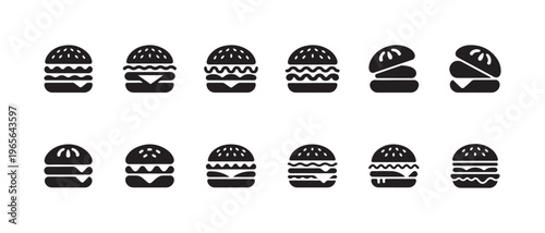 Burger icons set simple black vector isolated on white background flat design style