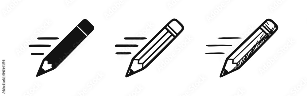 Fototapeta premium Pencil icon set with motion lines. Writing, drawing, and editing symbol for creative work and education.