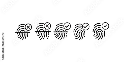 Fingerprint scanning line icon set for biometric security identification digital verification access control privacy protection and identity authentication