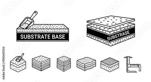 Construction Substrate Base and Substrase Layers Line Art Icons
