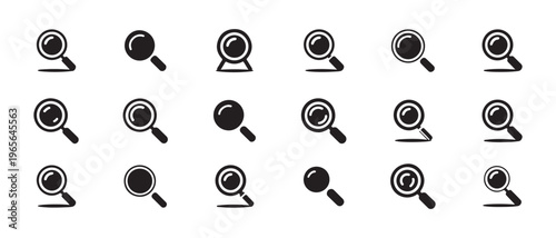Set of magnifying glass icons demonstrating different search and discovery actions and perspectives