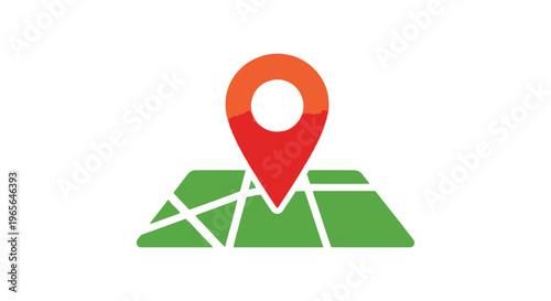 Vector graphic illustration of a location pin on a green map with white lines