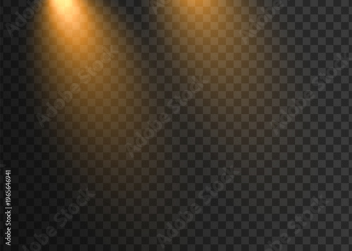 Single directional golden spotlight beam illuminating a dark transparent grid, useful for creating atmospheric lighting effects