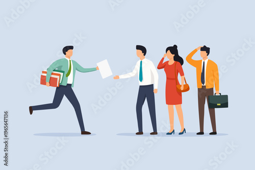 People with documents and boxes