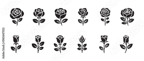 Bild auf Leinwand Simple vector set illustrating various isolated rose flower icons perfect for el