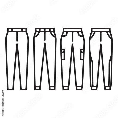 Pants outline collection featuring modern casual trousers with clean line style