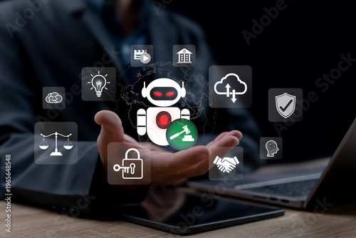 Fotografi AI Ethics and Responsible Artificial Intelligence Concept, Businessman Presentin