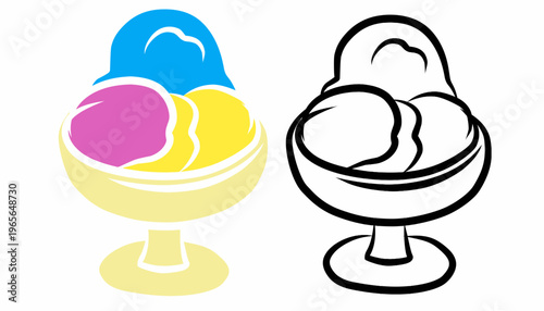 Doodle Ice Cream. Dessert Illustration. Sweet Frozen