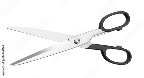 Foto A pair of sharp scissors with black handles on a black background