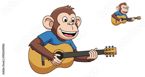 A cartoon monkey playing an acoustic guitar.
