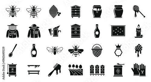 Beekeeping Icons Set Black Glyph Style