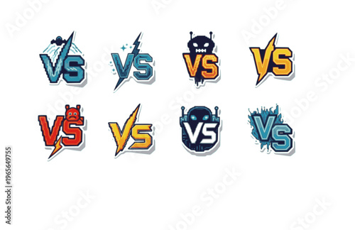 Retro Pixel Art VS Versus Logo Silhouette Sticker, 8-Bit Digital Nostalgia Vector, Cyber Future Gaming Icon Illustration