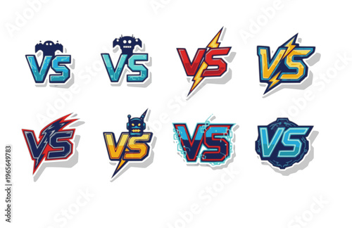 Retro Pixel Art VS Versus Logo Silhouette Sticker, 8-Bit Digital Nostalgia Vector, Cyber Future Gaming Icon Illustration