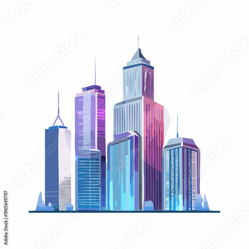 Modern city skyline with tall skyscrapers and urban architecture buildings
