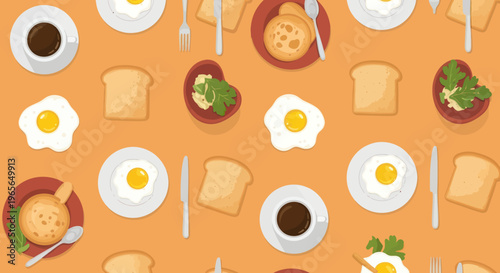 Delicious Breakfast Food Seamless Pattern - Flat Illustration