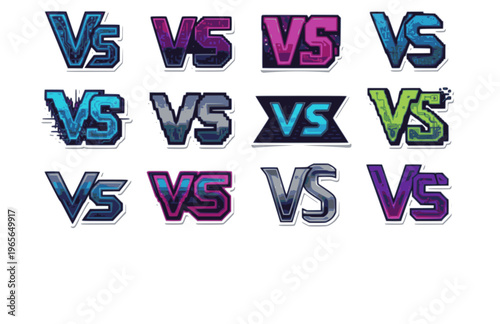 Retro Pixel Art VS Versus Logo Silhouette Sticker, 8-Bit Digital Nostalgia Vector, Cyber Future Gaming Icon Illustration
