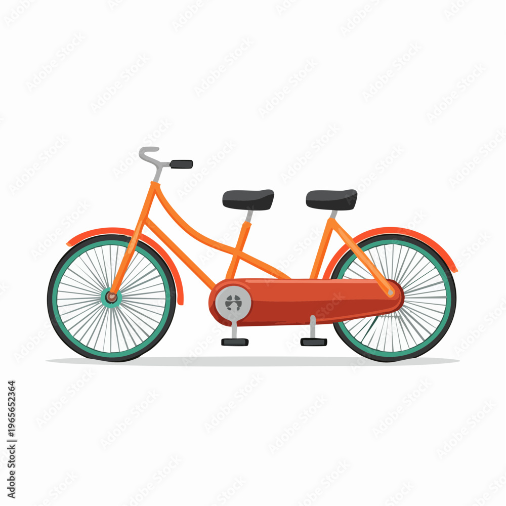 Fototapeta premium Vibrant cartoon tandem bike illustration representing partnership and eco-friendly shared journey and outdoor recreation