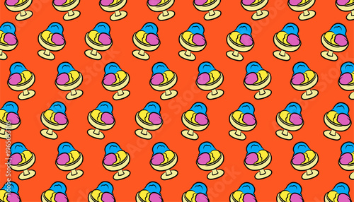Ice Cream Pattern Design. Seamless Dessert Illustration. Sweet Frozen Treat Motif. Handdrawn Cute Style. Background For Packaging Textile.