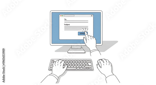 Computer login, online form, hand on mouse, keyboard, website access