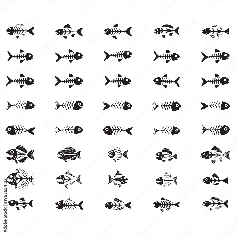 Fototapeta premium Fish Skeleton Svg Fish Skull Svg Bundle