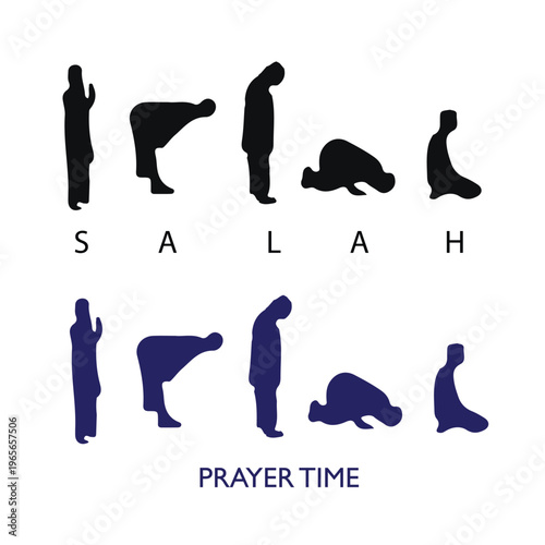 Muslim prayer time and Salah logo design vector silhouette illustration.
