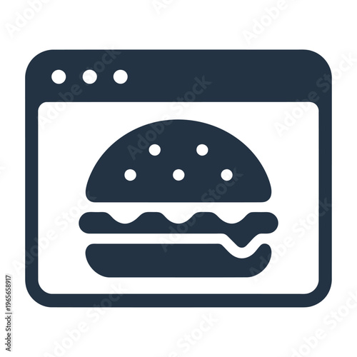 Vector icon of a browser window displaying a burger in the center