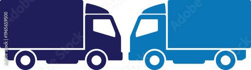 Delivery truck vector icon, dark blue and light blue cargo transport symbols. Modern logistics and shipping vehicle graphic for freight services, moving companies, and transportation businesses.