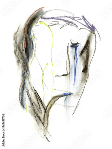 Dessin du visage d'un homme souffrant de dépression et d'anxiété.