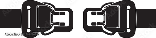 Two black seatbelt buckles facing each other on white background black buckles safety belt