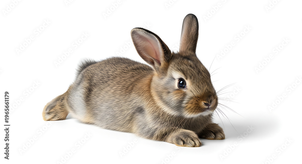 Obraz premium Cute brown rabbit, lying down, studio portrait, white background