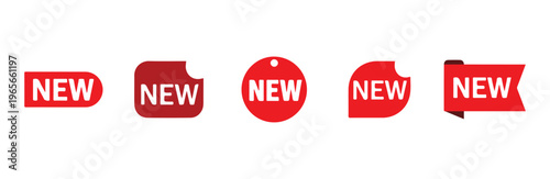 New ribbon tags collection set isolated. red stickers and labels for new arrival product