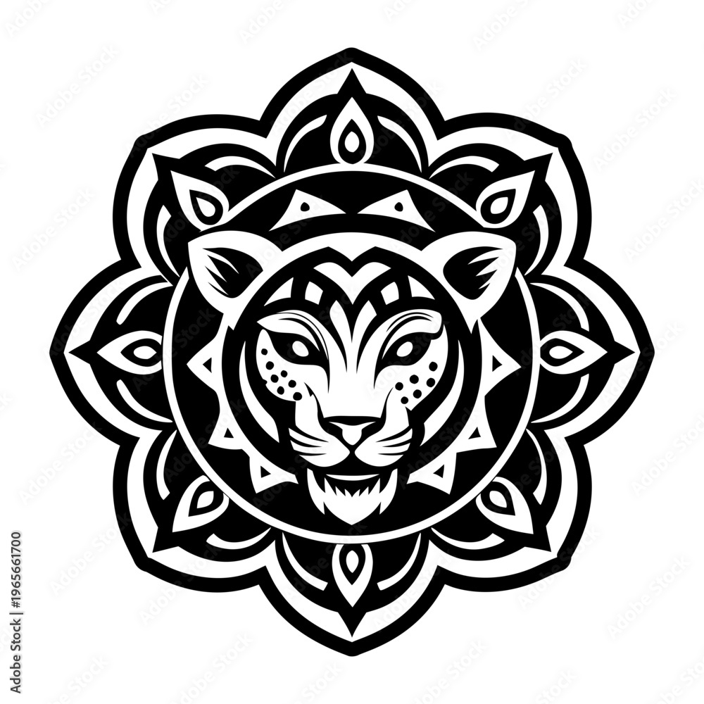 Fototapeta premium Solid icon depicting lion mandala symbol