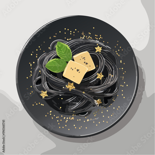 Schwarze Trüffel-Pasta mit Goldflocken