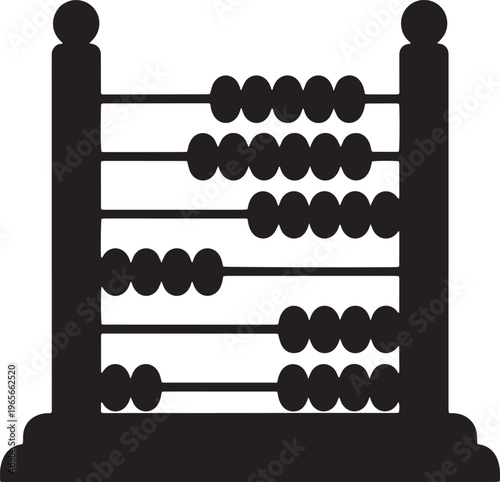 Silhouette of abacus with black beads on white background