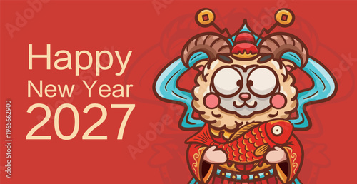 Foto Cartoon Year of the Sheep New Year Illustration Poster
