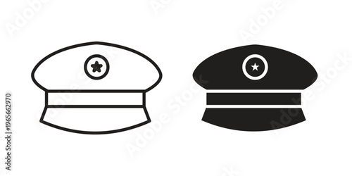 Police cap icon Line Design Vector Illustration. Solid Black icons