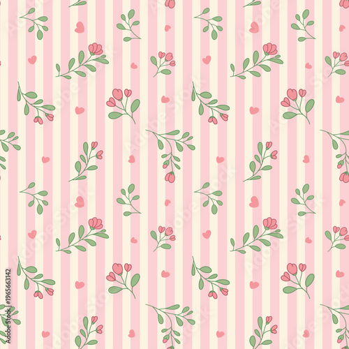 Floral shabby chic style background with delicate pink flowers for pajamas, textiles, wallpaper, bed linen and romantic interior. Blooming clover seamless pattern.