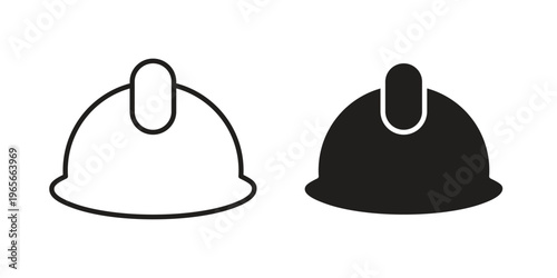 Safety helmet icon Line Design Vector Illustration. Solid Black icons