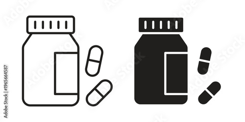 Sleeping pills icon Line Design Vector Illustration. Solid Black icons