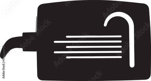 Silhouette of credit card skimming device with curved tube and horizontal lines on white background credit card skimmer