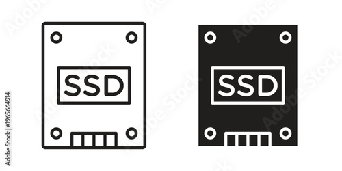 SSD drive icon Line Design Vector Illustration. Solid Black icons